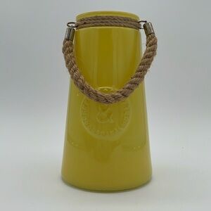 “Genuine & Crafted Original” Yellow Glass Jar/Vase with Rope Handle